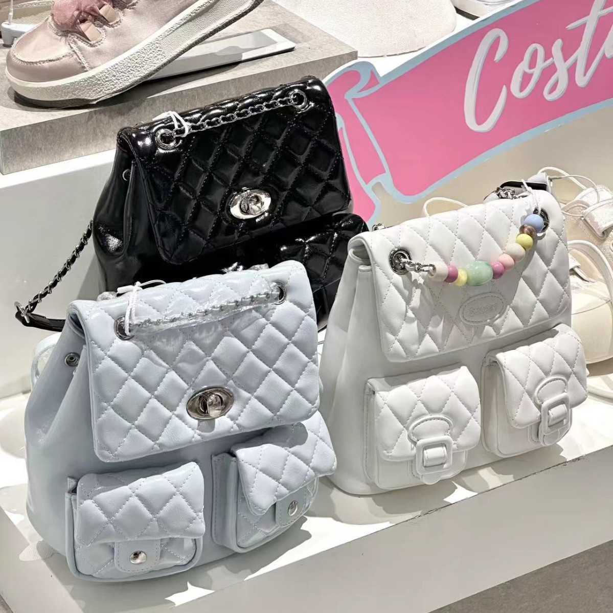 Designer bag Sanfu Same Style Backpack New Gold Small Fragrant Wind Ling Grid Chain Solid Color Double Front Bag Backpack Commuter Womens Bag Y250217