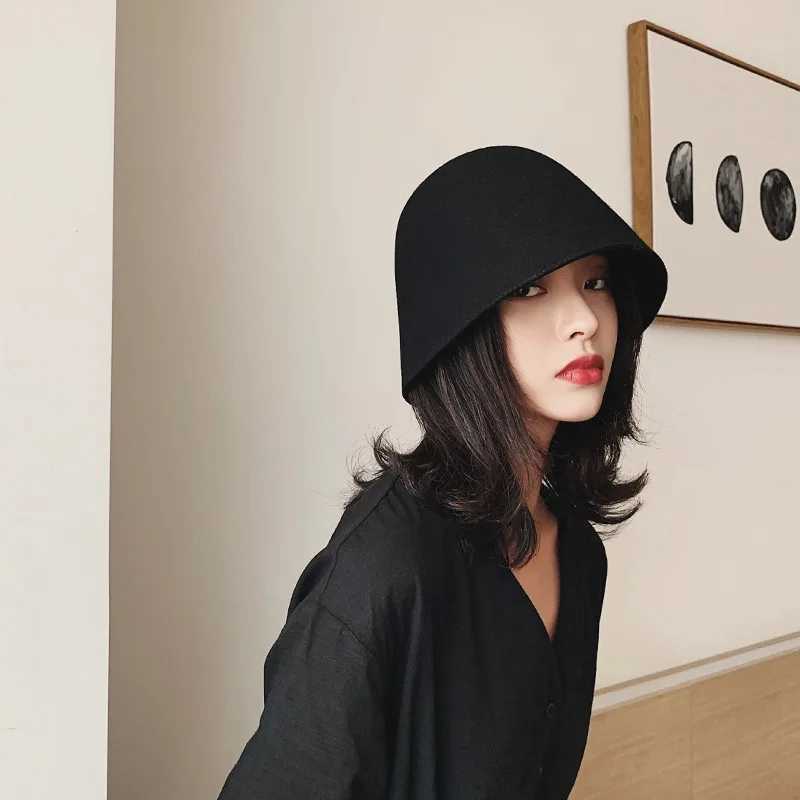 Vintage British Woolen Bucket Hat For Women Lady Ins Korean Solid Color Fisherman Cap All-match Outdoor Sunshade Basin Caps W250217