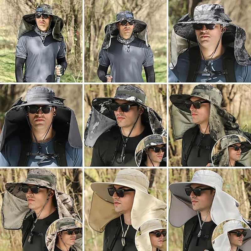 Outdoor Wide Brim Sun Hat Fishing Hat with 2 Solar Fan Sun Bucket Hat for Men Women UPF 50+ Waterproof Breathable Bucket Hat W250217
