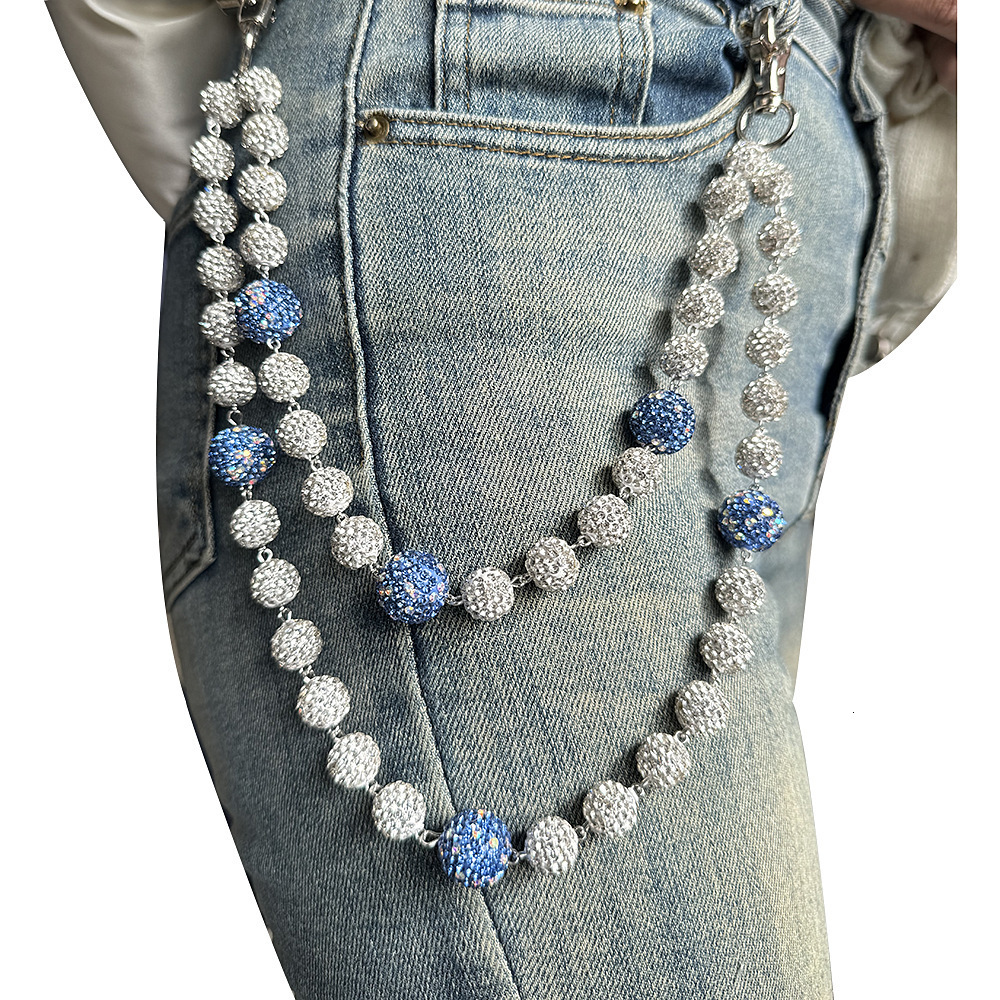 Hip hop mens and womens pants chains high-quality diamond studded beads prayer beads waist chains body chains accessories 250122