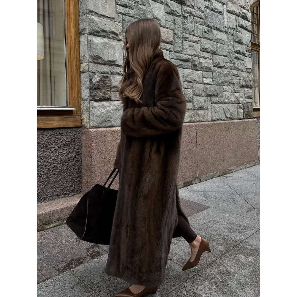 Women's Soft Thicken Warm Hairy Faux Fox Fur Coat Fashion Oversized Brown Long Sleeve Fluffy Jacket 2024 Lady Streetwear