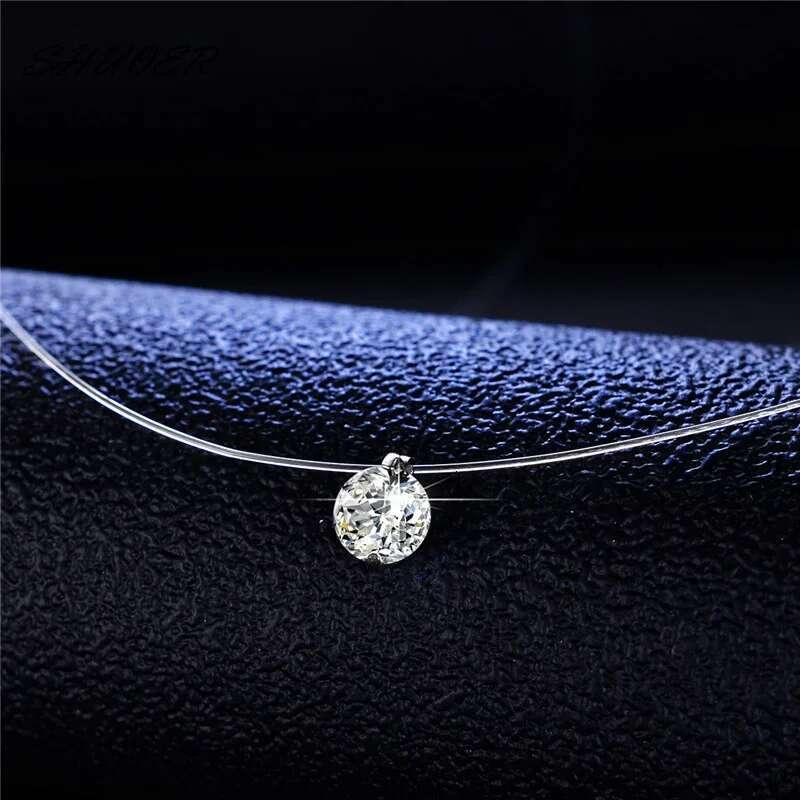 Andara 1ct Moissanite Dia S Sterg Sier Invisible Transparent Fishing e Clavicle Chain Necklace Women's Jewelry