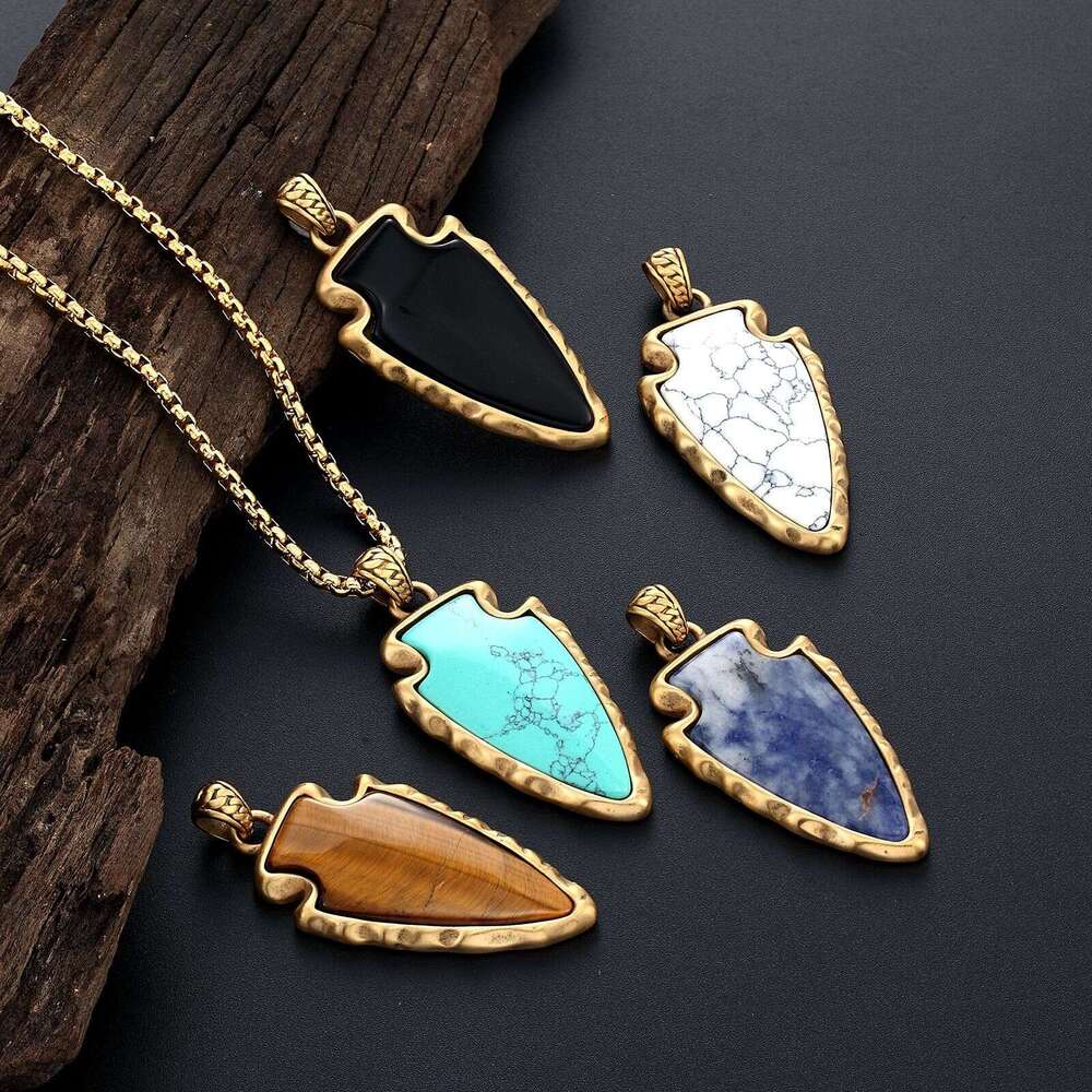 New Fashion Natural Stone with Nordic Viking Style Stainless Steel Men's Pendant Necklace