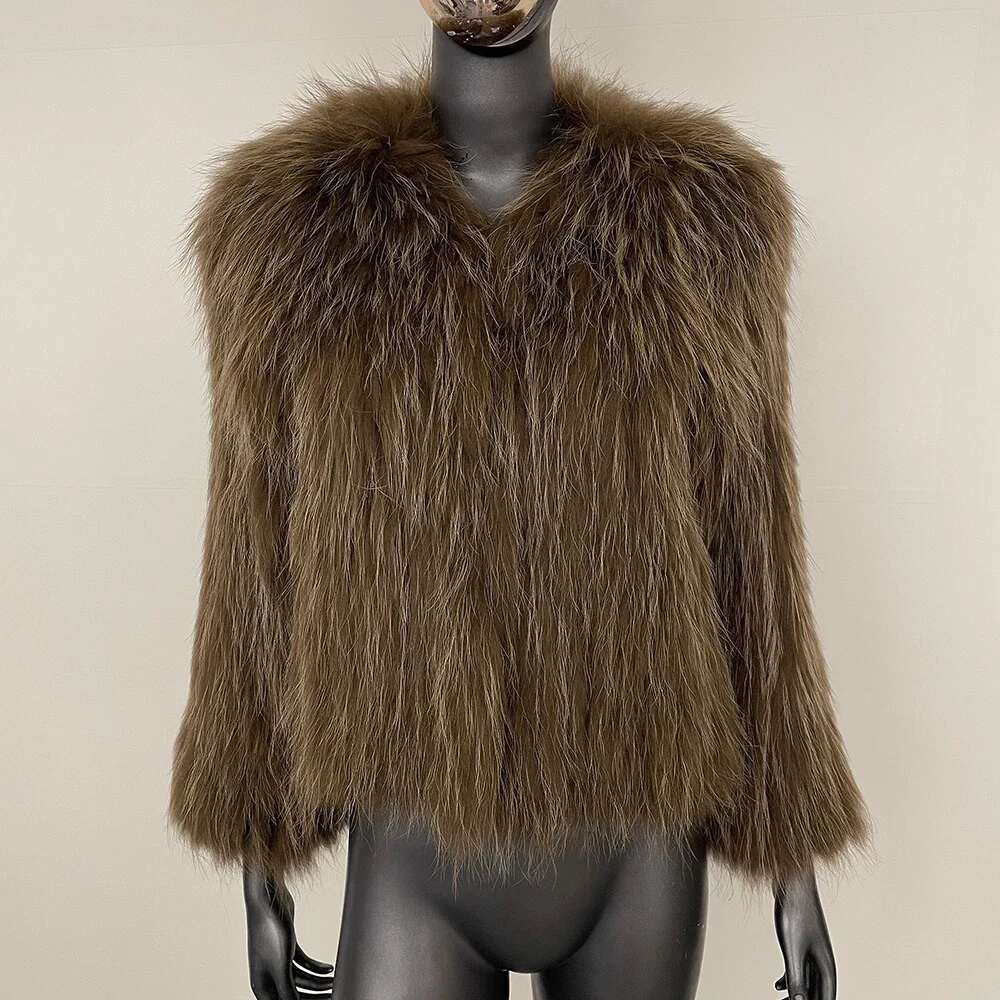2024 Autumn and Winter New Natural Raccoon Double-sided Woven Fur Coat Thickened Women's Warm Leather Daily Commute