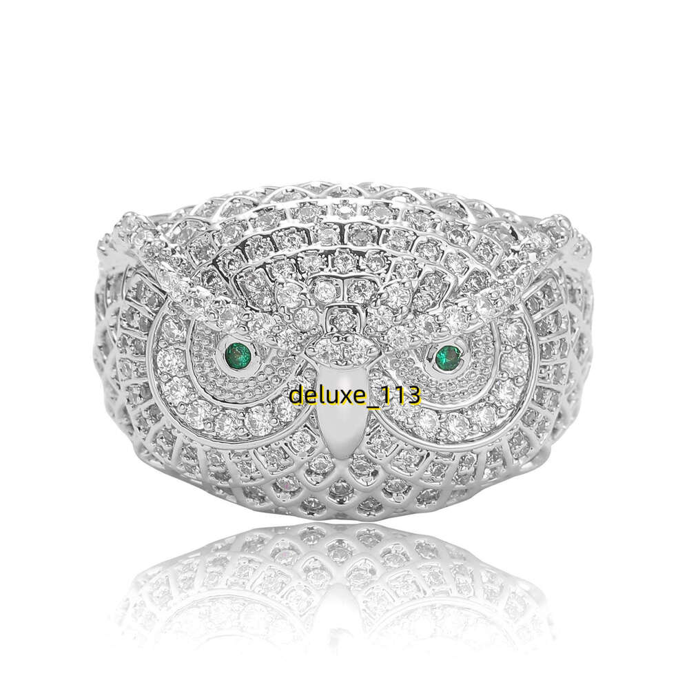 Owl Green with Micro Set Moissanite Personalized Men's and Women's Hip Hop Jewelry Trendy Ring