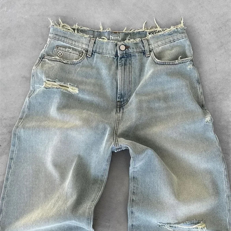 Washed Ripped Jeans Mens American Retro High Street Couple Bag y Quality is higher than peers in all seasons 250113