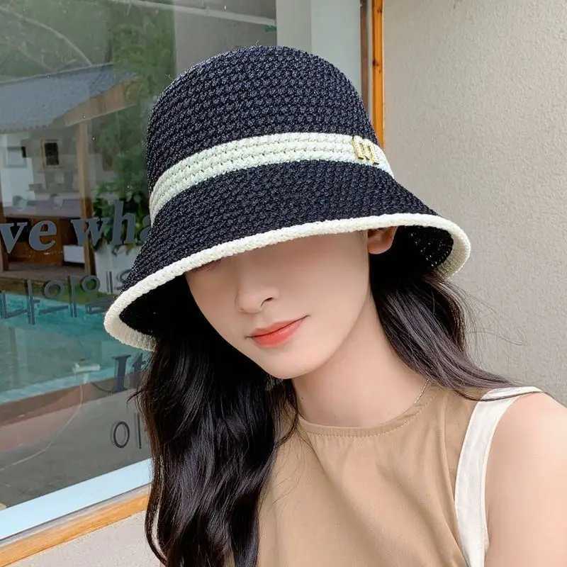 Girls sun hat wide Brim cork summer hat suitable for womens beaches Panama grass dome woven bucket hat womens sun hat W250217