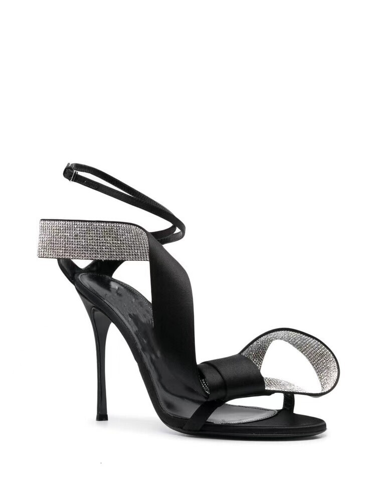 2025 Summer New Style High Heel with Thin Heel, Open Toe, Water Diamond Round Head, One Piece Buckle and Large Size Sandals