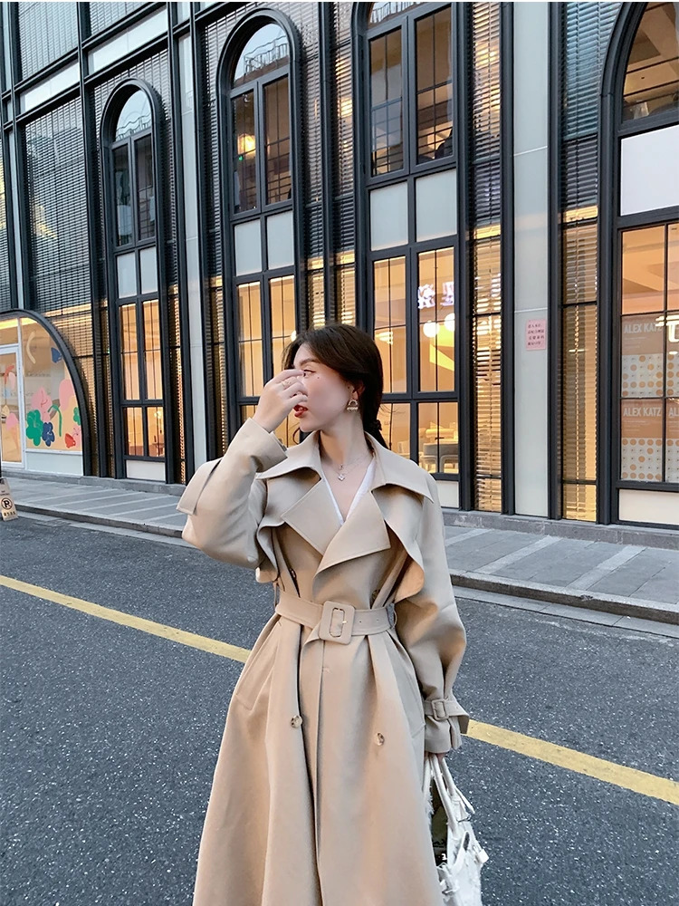 Cream white trench coat womens mid length Versatile spring/summer collection Korean collection Little British pop 250214