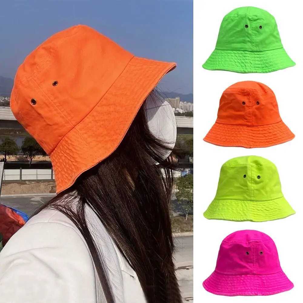 UV Protection Bucket Hat Summer Fluorescent Color Foldable Beach Cap Wide Brim Breathable Sunshade Hat Men Women W250217