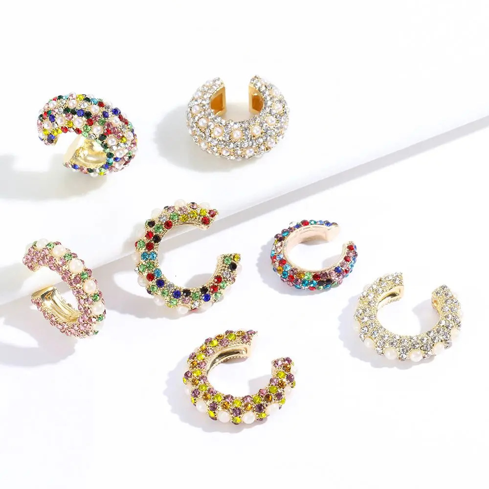 1Pcs CZ Cuff Earrings for Women Small C Shape Ear Colorful Rhinestone Clip Crystal Earcuff Without Piercing 250213