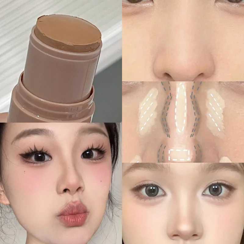4 Colors Facial Contouring Highlighter Stick Matte Beige Brown Concealer 3D Nose Shadow Contour Cream with Sponge Head CosmeticsW250217