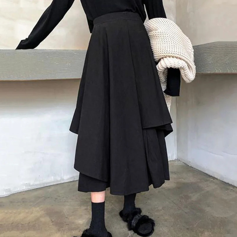 Women Black Skirts Japanese Gothic Irregular High Waist Pleated Skirt Pants for Vintage Cargo Female Clothes Ladies 250211