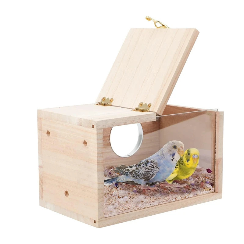 1 Piece Parakeet Nesting Box Transparent Bird House Cage Wood Breeding Box For Parrot Parakeet Cockatiel Lovebirds 250206