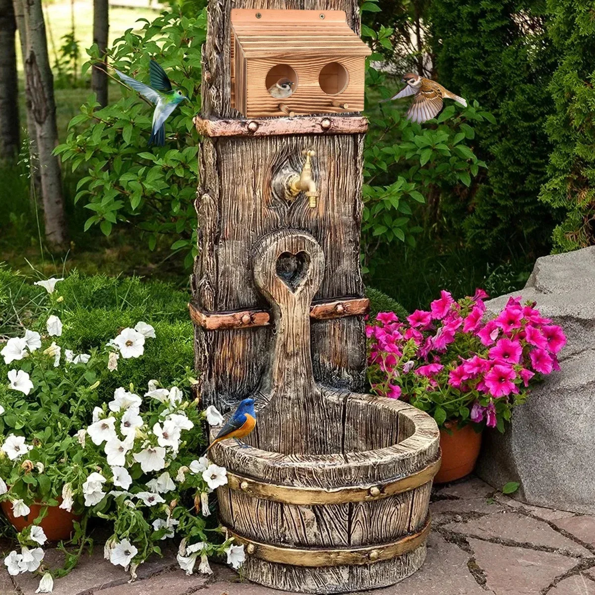 Bird House with 2 Holes Creative Hanging Birdhouse Wooden Garden Bird House Room Handmade c Hanging Outdoor Bird Nesting Sturdy 250206