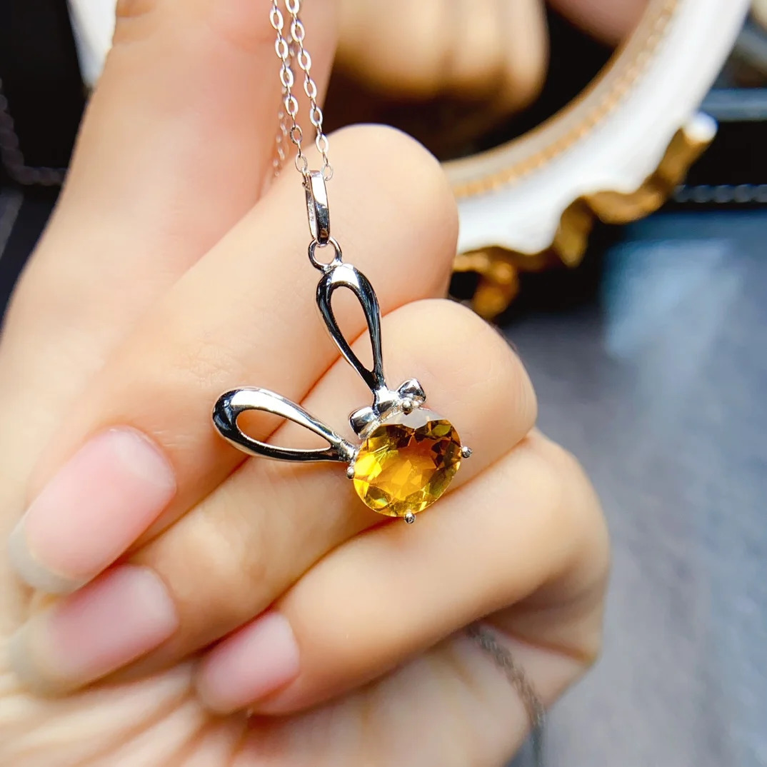 FS 8*10mmNatural Citrine Rabbit Pendant Necklace With Certificate S925 Solid Silver Fine Fashion Charm Jewelry for Women MeiBaPJ 250213