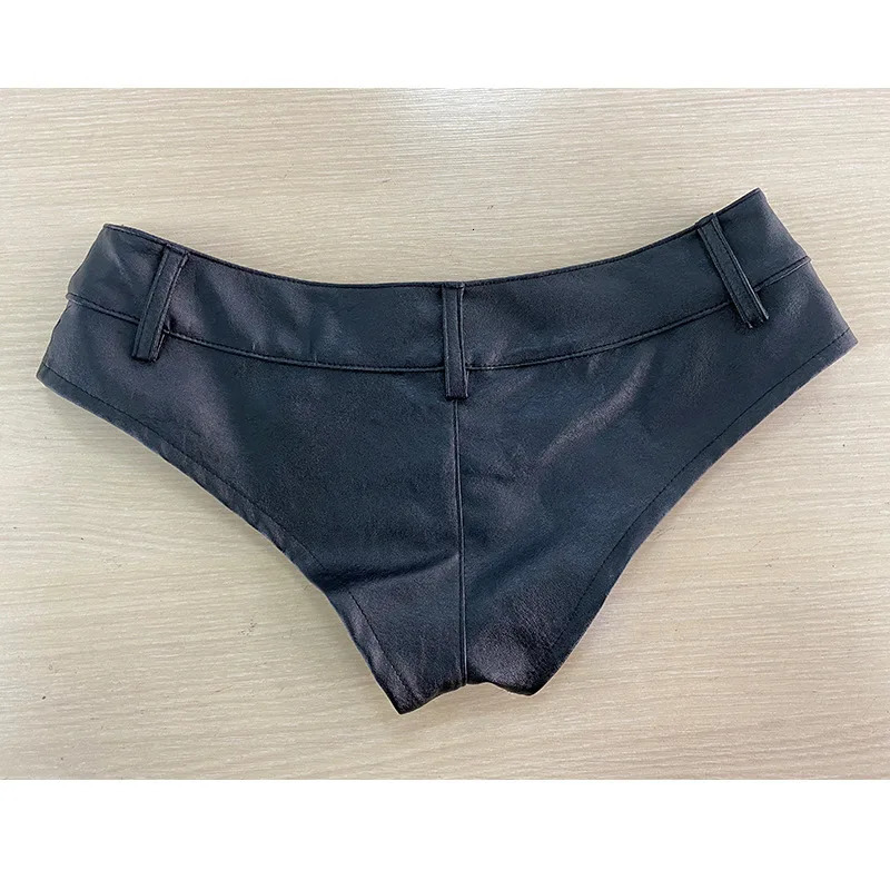 2025 Sexy Nightclub Low Waist Patent Leather Pu Button Zipper Shorts 250213