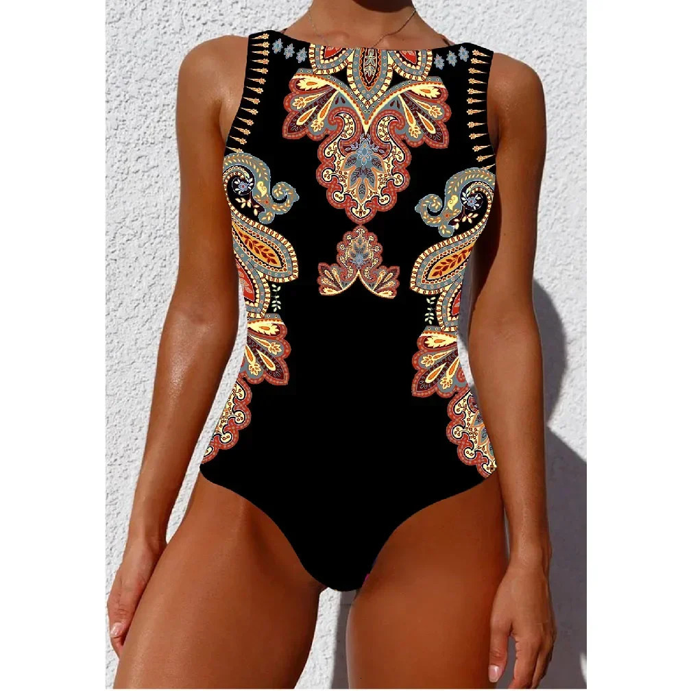 Printed Onepiece Swimsuit Classic Lace Up Womens Push Flower Suit Beach Wear For Female 250214
