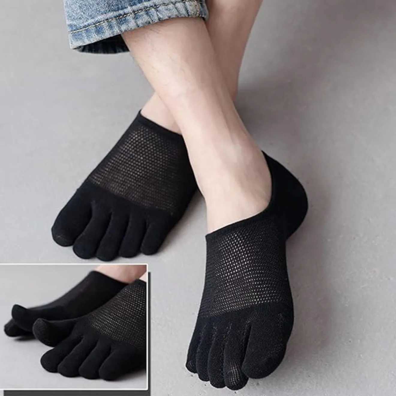 New Man Slipper Toe Socks Mesh Hollow No Show Ankle Short Socks Sports Sweat-Absorbing Cotton Breathable Five Finger Boat Sock W250217