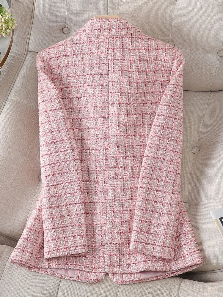 Long sleeved autumn womens jacket womens pink beige plain weave womens casual jacket 250210