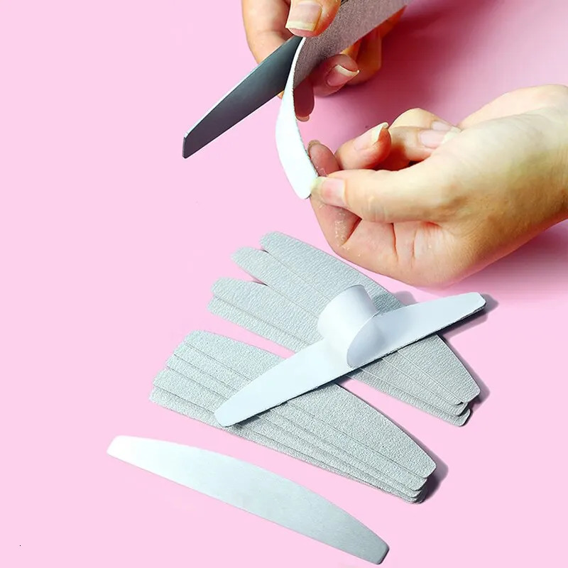 100 Pcs/Lot Replacement Nail Files 80/100/180/240 Grit Half Moon Grey Sandpaper Pads With Metal Handle Removable Durable Files 250214