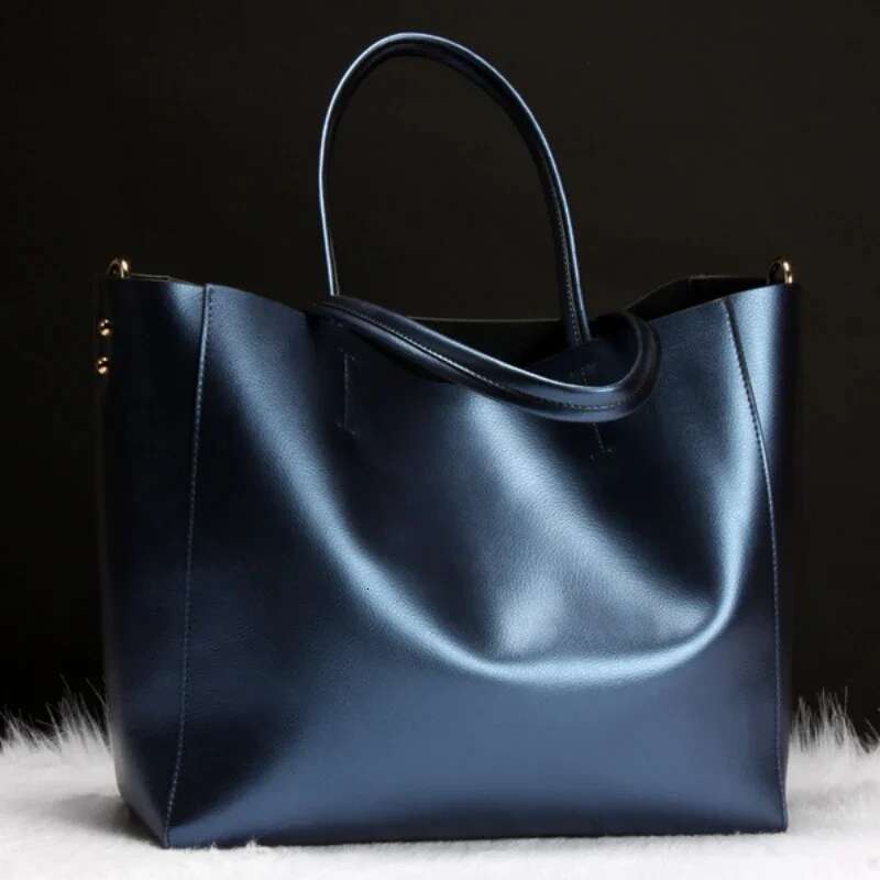 Metallic Sier Casual Large Tote Bag For Women With Soft Genuine Cow Leather Design Fashion Ladies Handbags