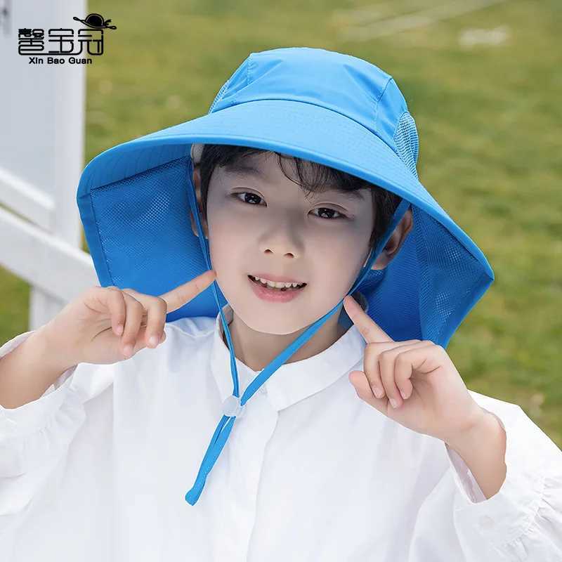 Kids Girls Boys Sun Hat Wide Brim UPF50+ Bucket Caps with Neck FlapBeach Play Hats Age 1-7 Years (Model 1039) W250217