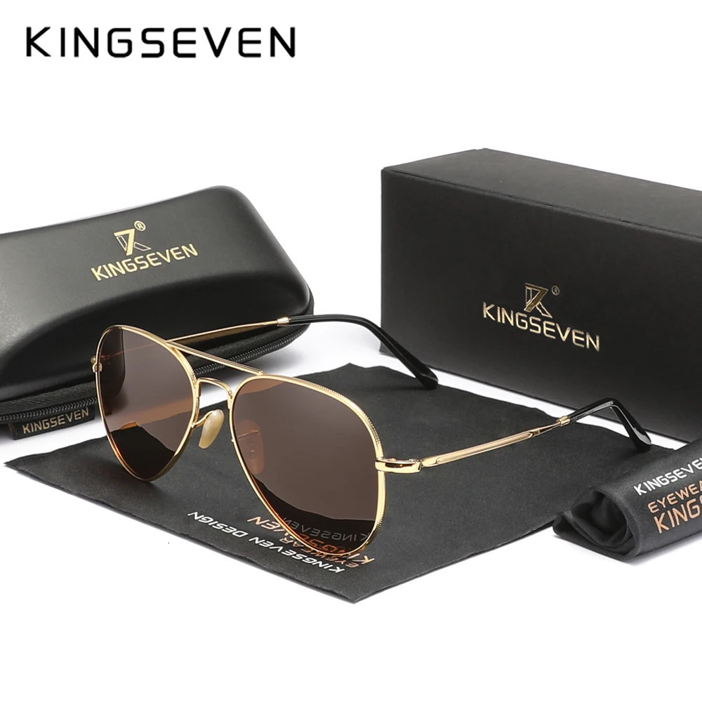 KINGSEVEN Pilot Alloy Sunglasses Polarization UV400 Anti-reflection Full Frame Parsnip Glasses Women Retro Eyewear 250214