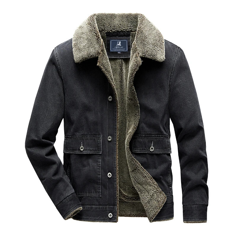 Padded Denim jacket mens 2024 winter item cashmere thick casual loose retro outdoor travel lapel top warm 250212