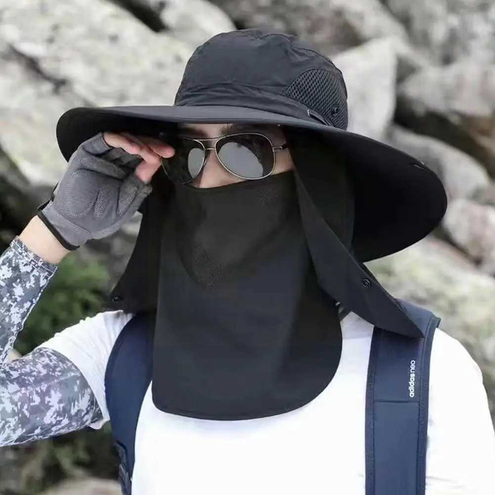 Fashion Summer Sun Hats UV Protection Outdoor Hunting Fishing Sun Cap Wide Brim Breathable Removable Fisherman Hat for Menbucket W250217