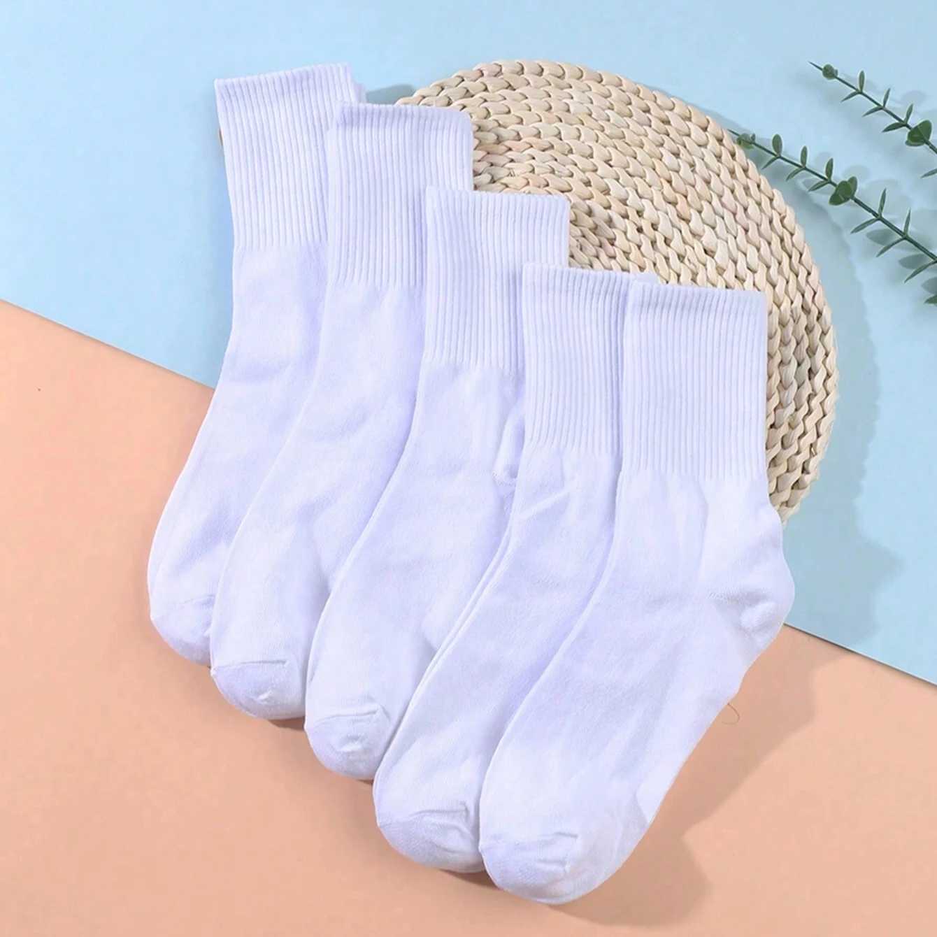 5 Pairs Mens Mid-Calf Socks White Black For Home Casual And Sports Use Suitable For Couples W250217