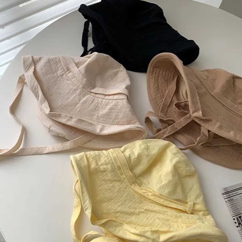 Korean Style Summer Fashion Wide Brim Women Bucket Hat Outdoor Sunshade Hats Solid Color Sun Protection Fisherman Cap Versatile W250217