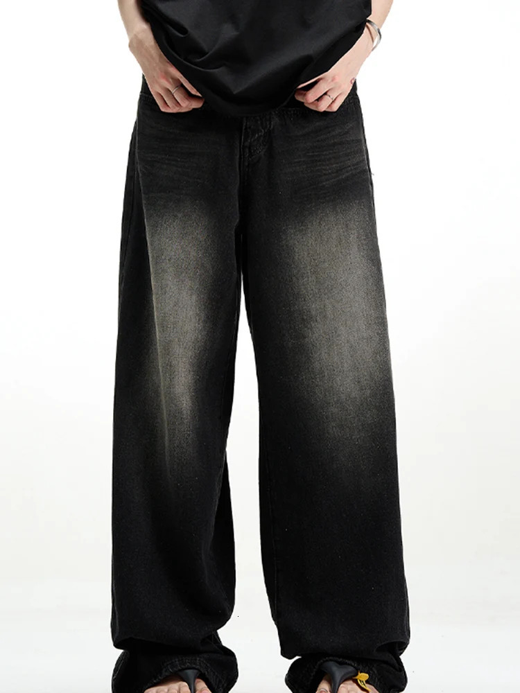 Male Classic America Hip Hop Rap Jeans Wide Leg Youth Men Straight Retro Loose Trousers Oversized Denim Pants 250214