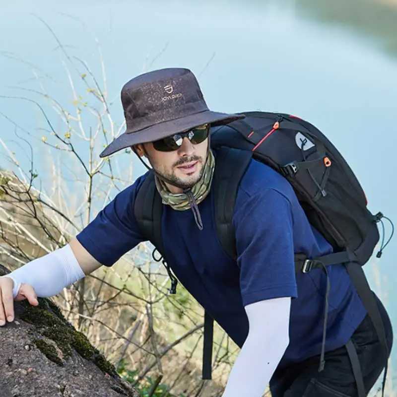 Foldable Summer Adjustable Sun Hats for Men Outdoor Breathable Mesh Fishing Cap Wide Brim Climbing Hat Design Bucket Shade Hat W250217