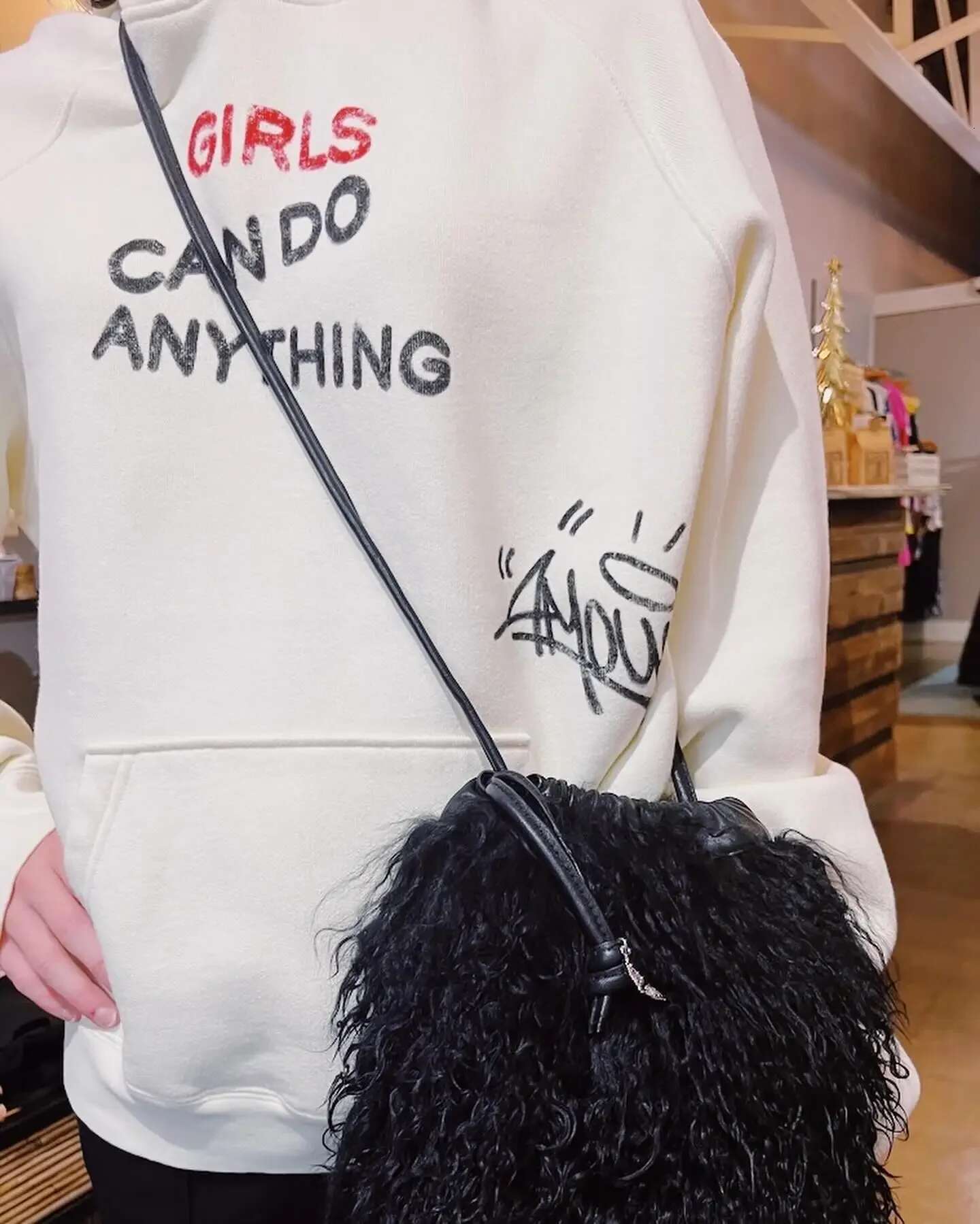 Graphic print hoodie white cotton Hoodies Women Autumn Winter classic hood long sleeve front pouch pocket Sweatshirts women