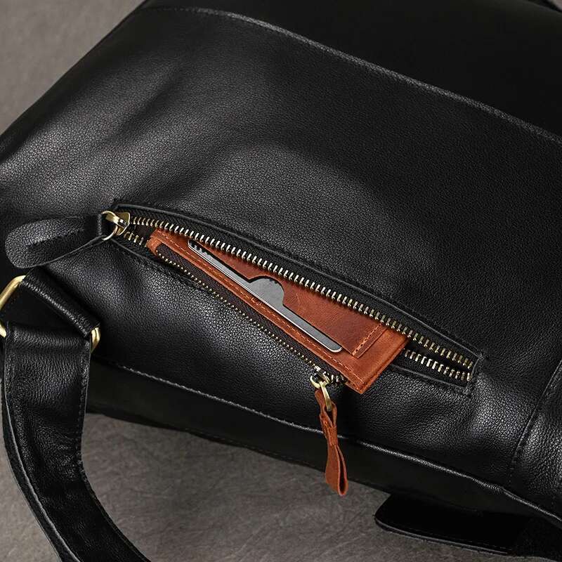 Luufan Top Grade Genuine Men Backpack Male Business Laptop Daypack Black Soft Leather Big Capacity Travel School Bag