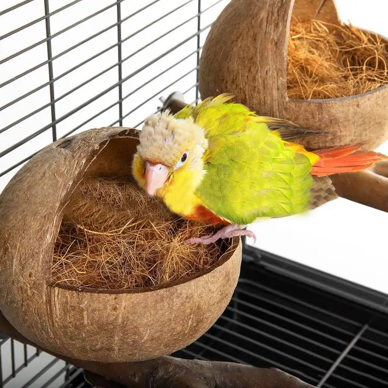 Natural Coconut Shell Bird Nest Parrot Hideaway and Parakeet Nest Comfortable Parakeet Nesting Box for Love Birds Parakeet 250206
