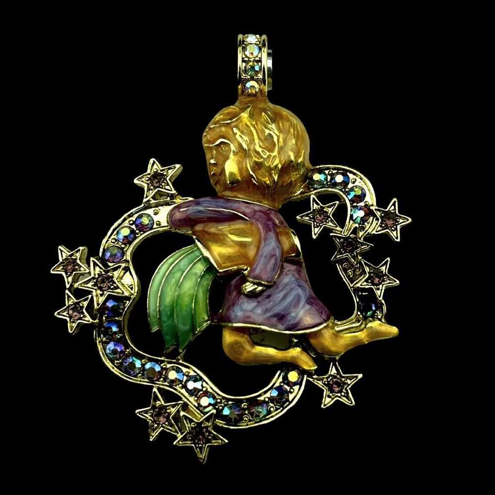 Vintage vintage enamel drop glazed Czech dia inlaid with twee constellations magnetic pendant