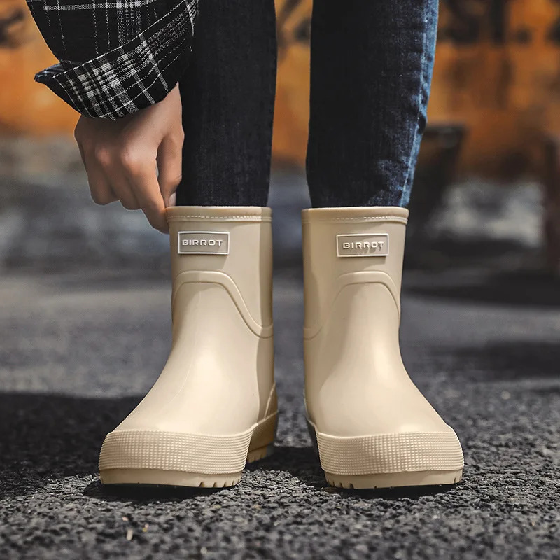 Autumn Women Ankle Rubber Boots Tough Non-slip PVC Rain Boots Car Washers Work Shoes Female Outside Slip-on Water Shoes 250213