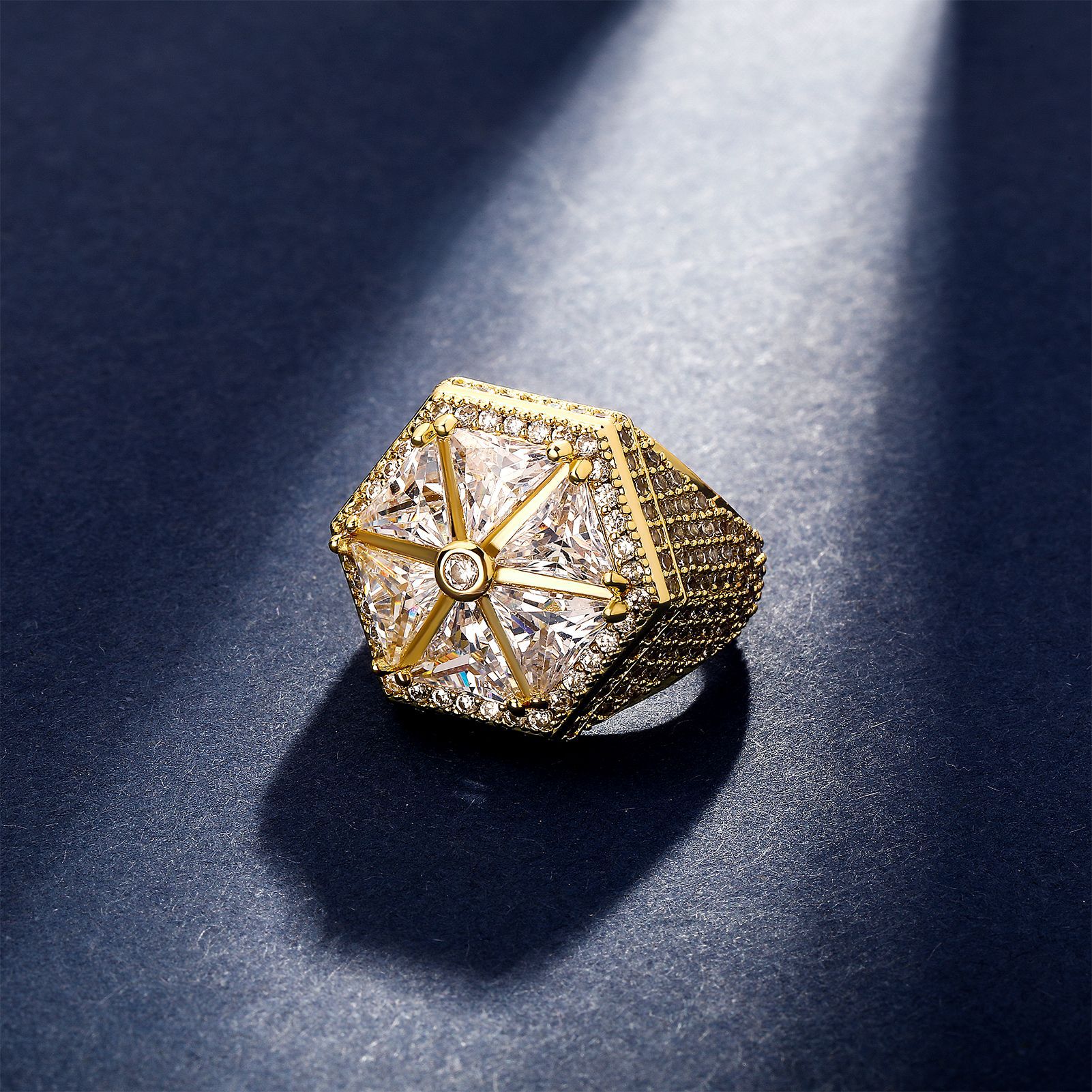 Hip Hop Lovely Candy Colored Hexagon Ring Real Gold Plated TopBling 5A T Zircon Jewelry