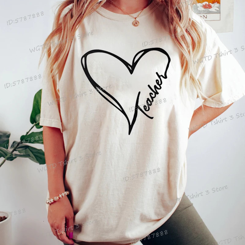 Teacher Heart Graphic T Shirts Women Gift for Teachers Crew Neck Casual Top Tees Teacher Life Fashion Short Sleeve T-shirt 250217