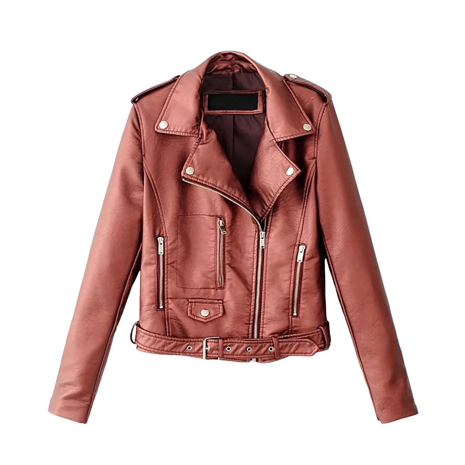 Motorcycle PU Leather Jackets Womens Asymmetrical Zip Up Trendy High Street Outerwear Boyfriend Belted Bomber Coat 3XL 250211