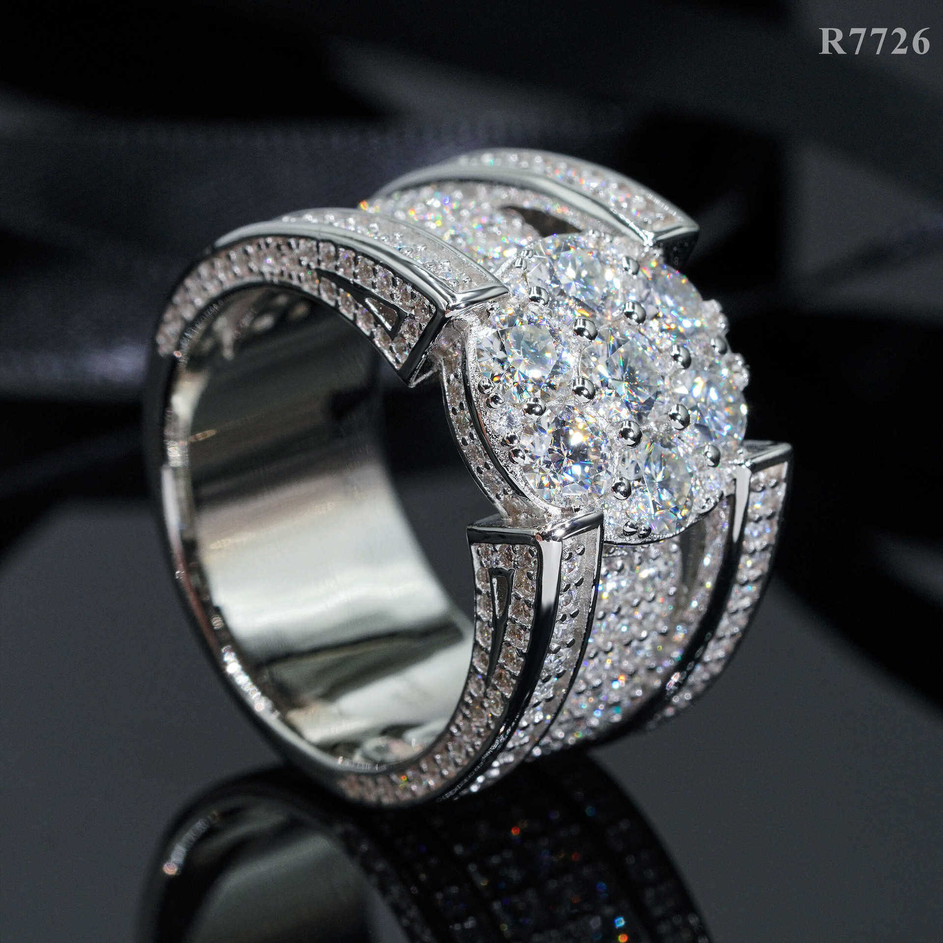 Mens Hip Hop Moran Ring Hip Hop Rap S925 Silver Inlaid Diamond Ring