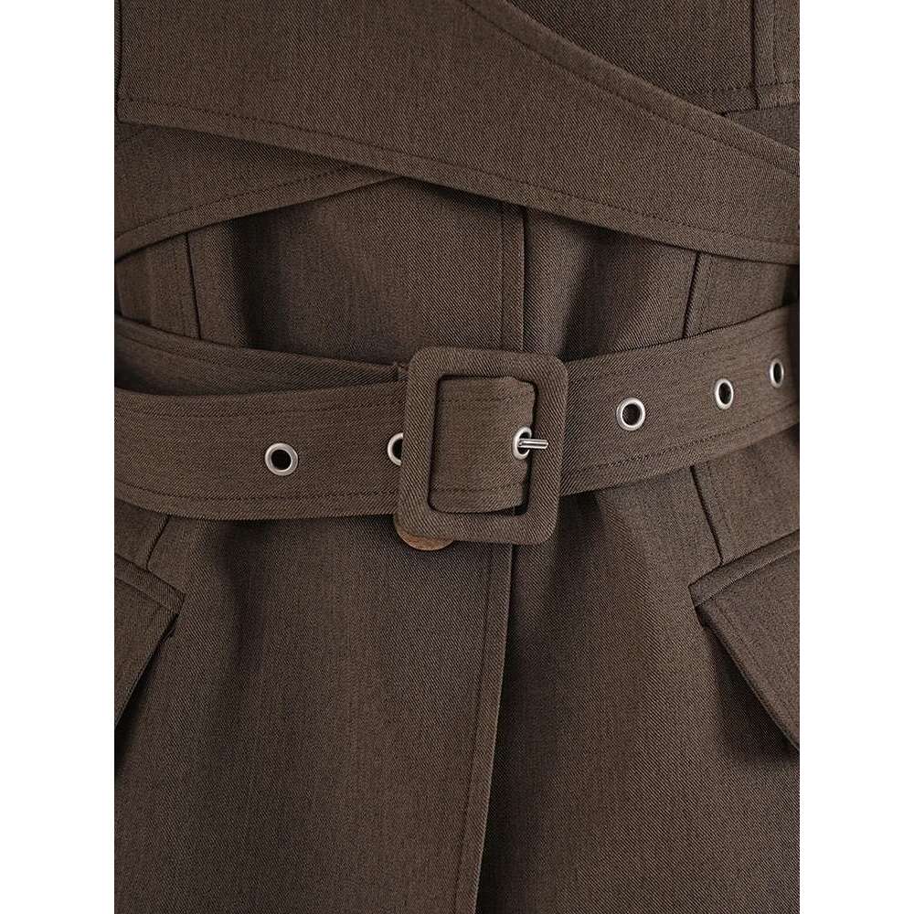 Fashion High-End Blazer Women's 2025 Autumn New Notched Long Sleeves Belt Gathered Waist Mid Legntah Coats Feamel