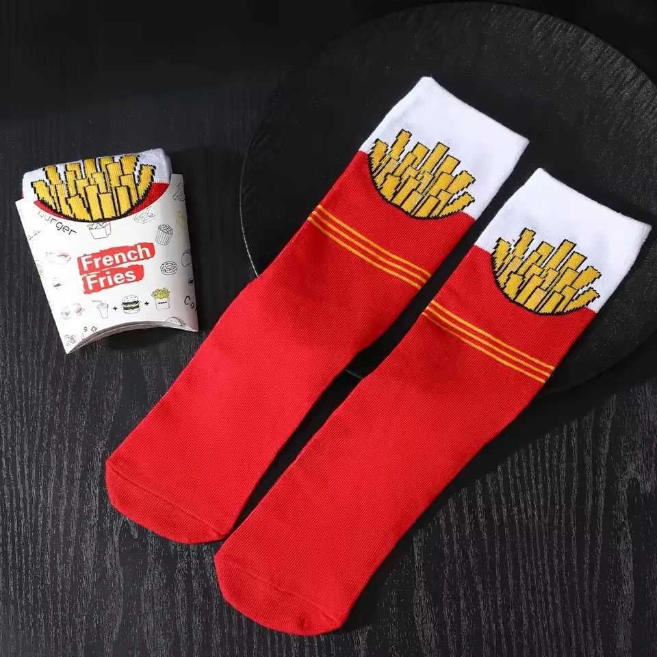 Novelty and fun Socks Red fries pattern gift socks leisure versatile.suitable for Halloween Christmas Valentines Day Gifts W250217