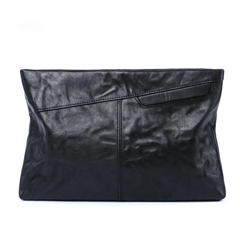 SENOFAN Men's Clutch Bags Cow Genuine Leather Vintage Big Soft Hand For Male Long Wallets Envelope Bag Phone Pocket Black
