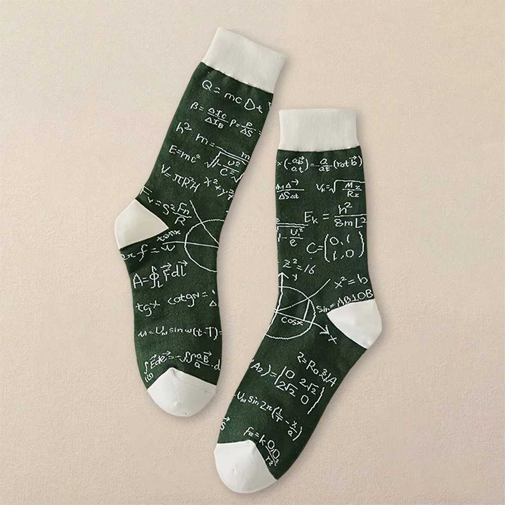 Pair Men Mathematical Letter Pattern Round Neck Socks Casual Fashionable Creative Breathable Comfortable Mid Length Socks W250217