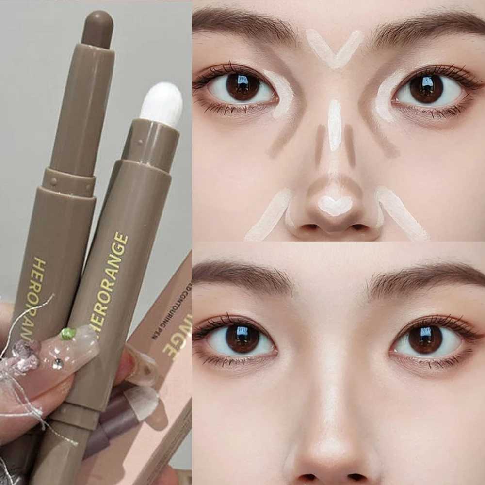 Double-ended Contour Stick Natural Matte Shadow Waterproof Contouring Wand V-face Shaping Contour Pen with Brush Face MakeupW250217