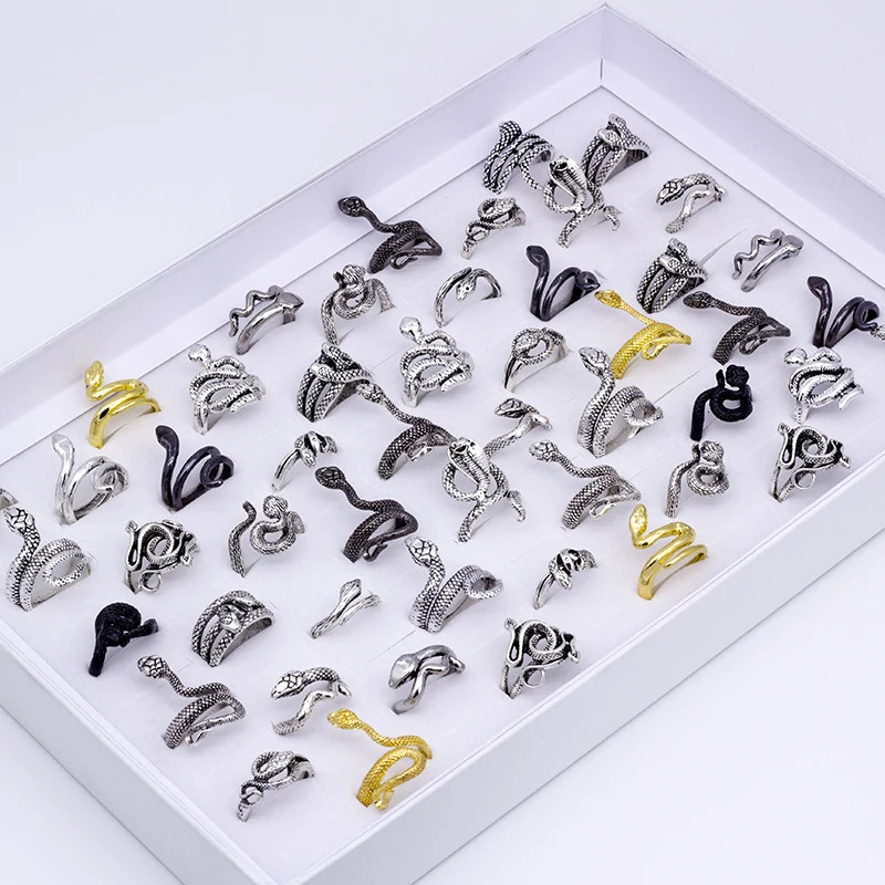 Wholesale 20pcs/lot Punk Gothic Exaggerated Gold/Silver/Black Color Metal Snake Rings Jewelry For Men Women Party Gify 250213