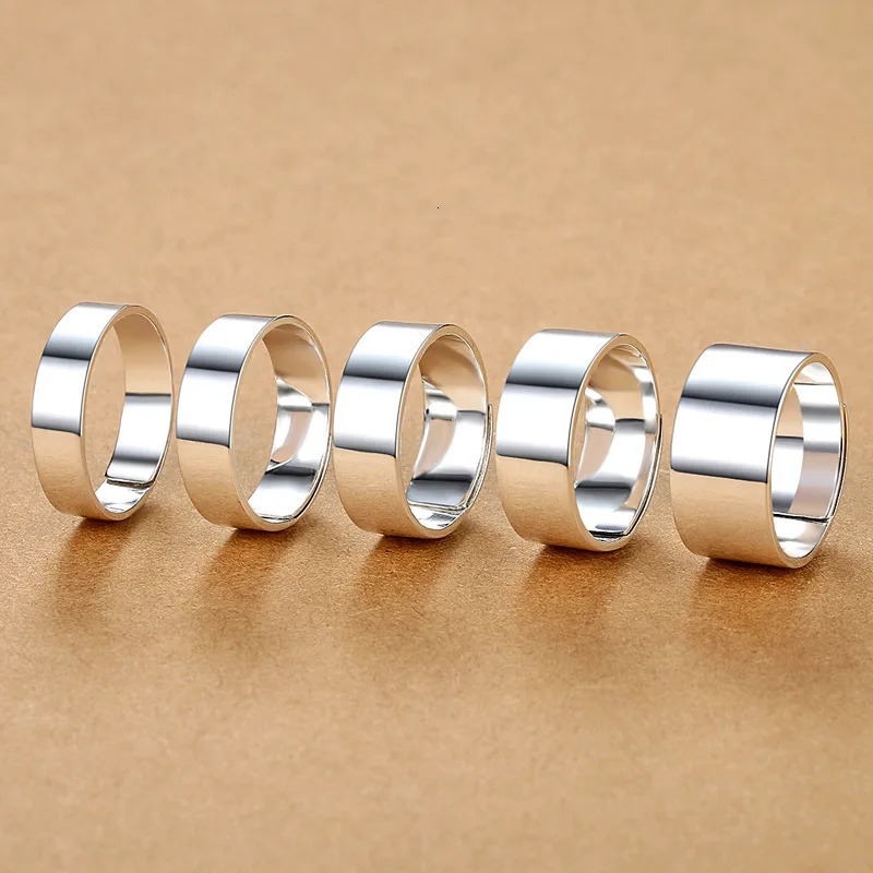 S999 Silver Rings for Women Men Fashion Smooth 4mm 5mm 6mm 8mm Lovers-rings WholesaleArgentum Punk Jewelry Adjustable Size 250213